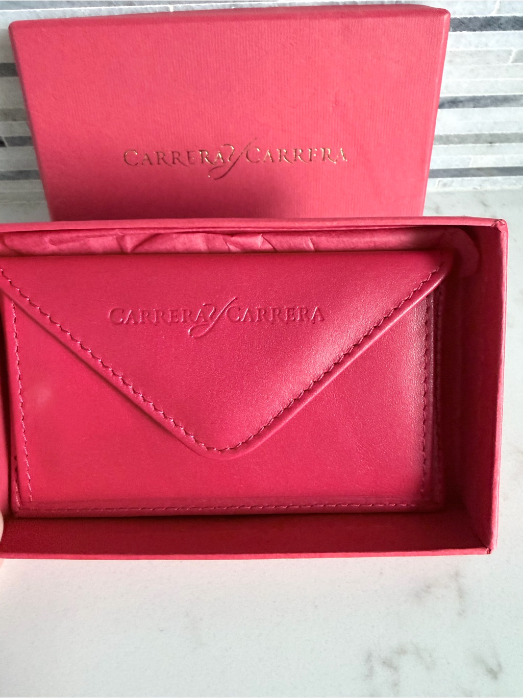Vintage Carrera Womens Red Leather Card Wallet